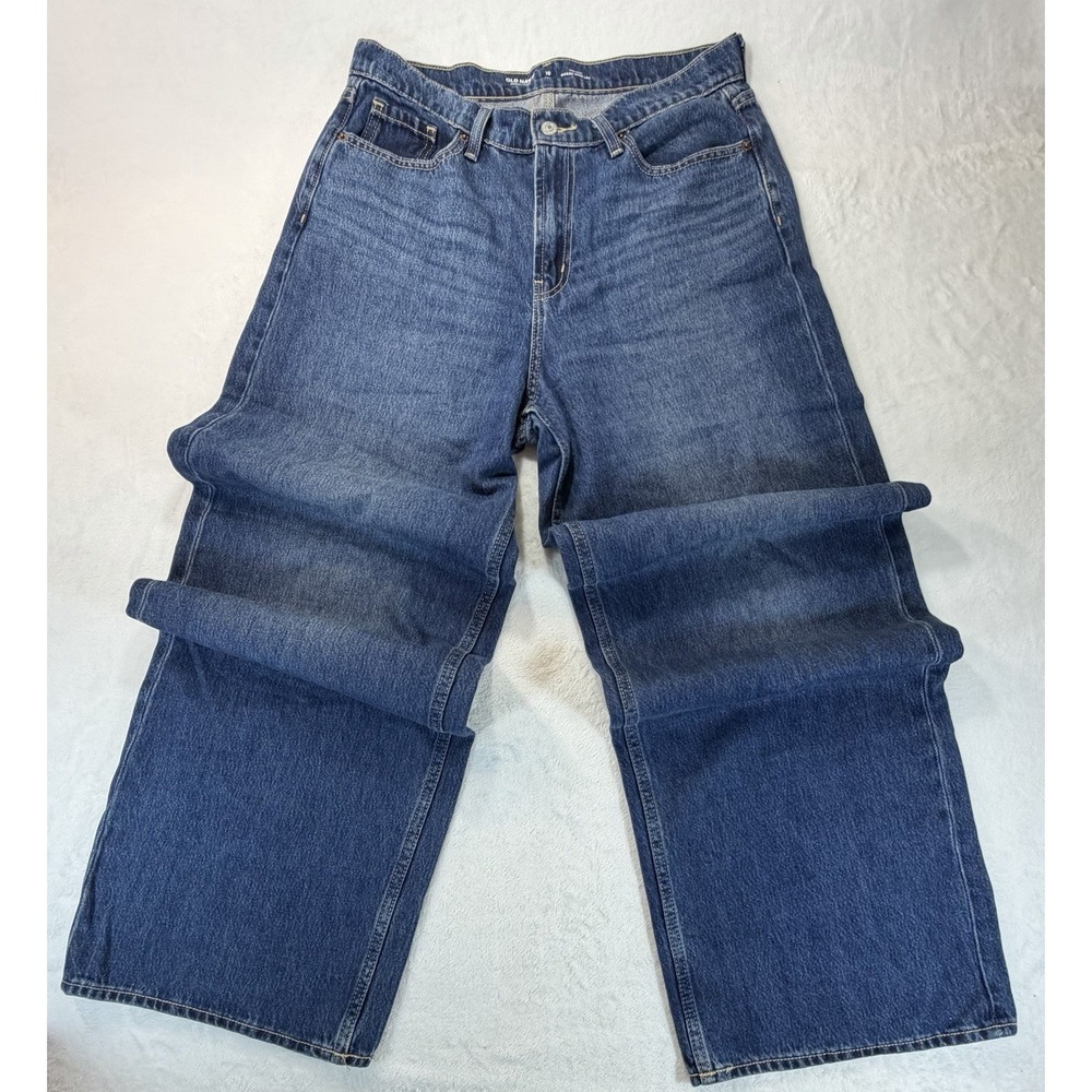 Old Navy Drapey Denim Hi-Rise Baggy Wide Leg 10 Tall Jeans Trap Boho Festival